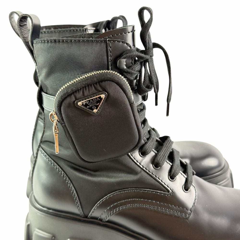 PRADA Re-Nylon White Leather Monolith With Pouch Ankle Men's Boots 8.5UK - 9.5US - Picture 9 of 16